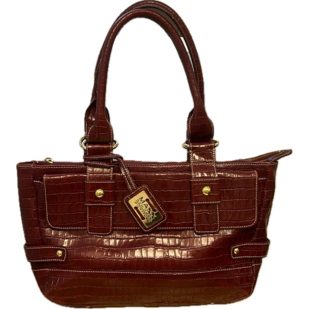 MAXX New York Signature Croc Embossed Burgundy Leather Purse